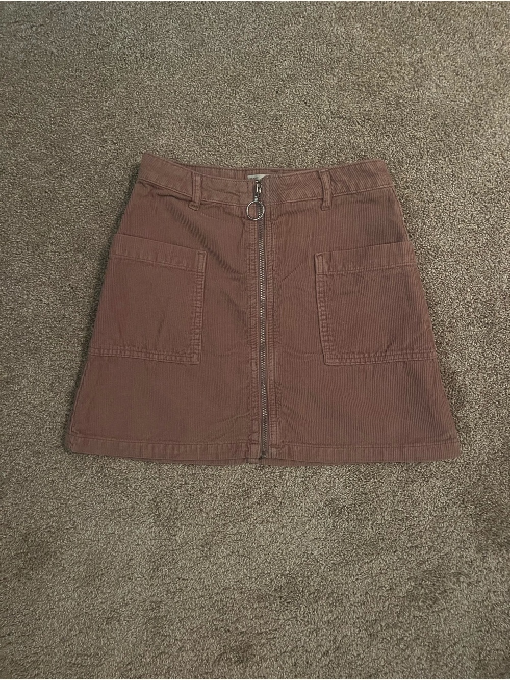 Topshop Corduroy Zip-Front Mini Skirt in Mauve